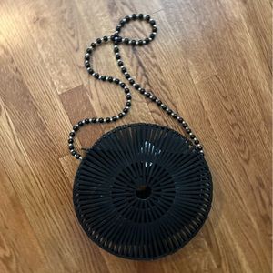 Black bamboo circle purse beaded strap